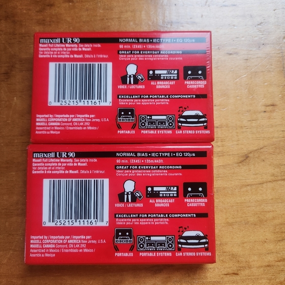 Cassette tapes (2) Maxwell UR 90 Minute Blank Audio Cassette Tapes Normal Bias - Picture 2 of 5